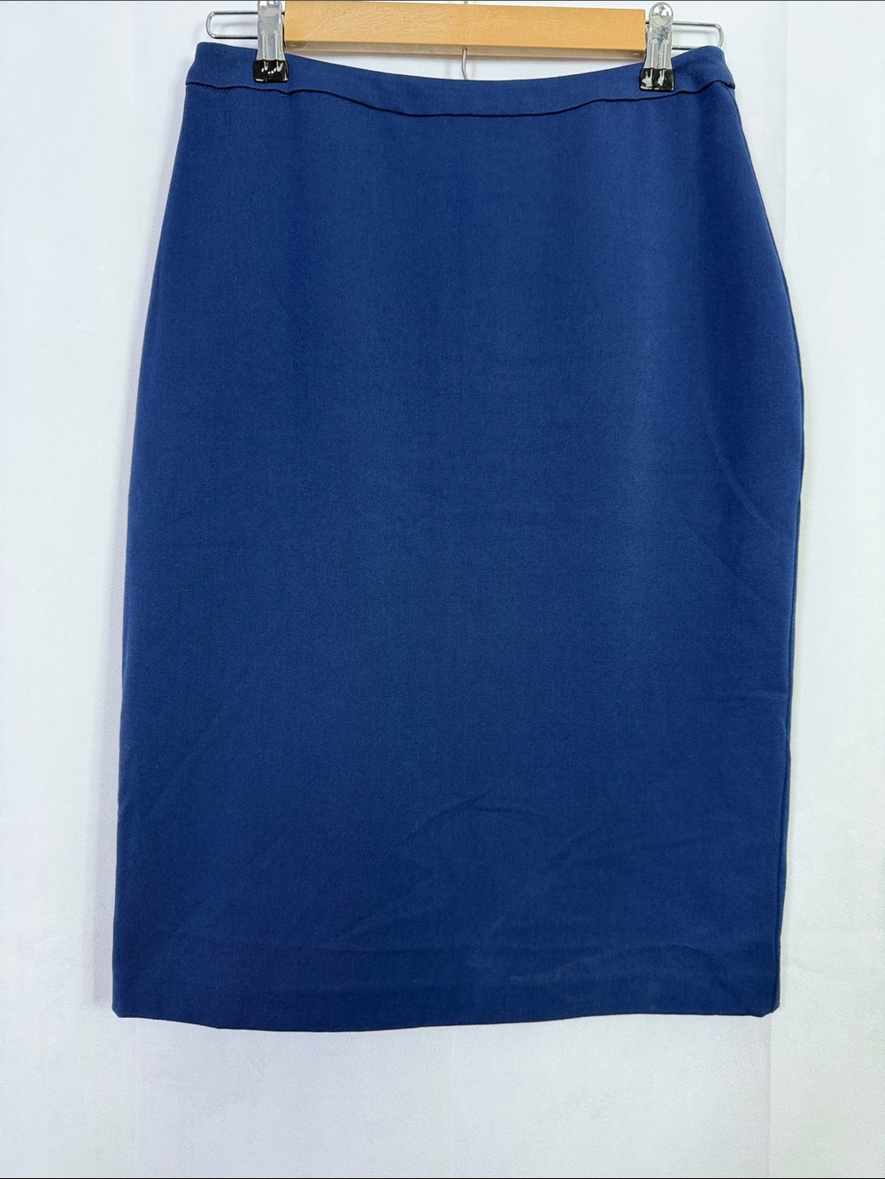 Classic Navy Lined Pencil Skirt High Waisted Midi Office Essential
